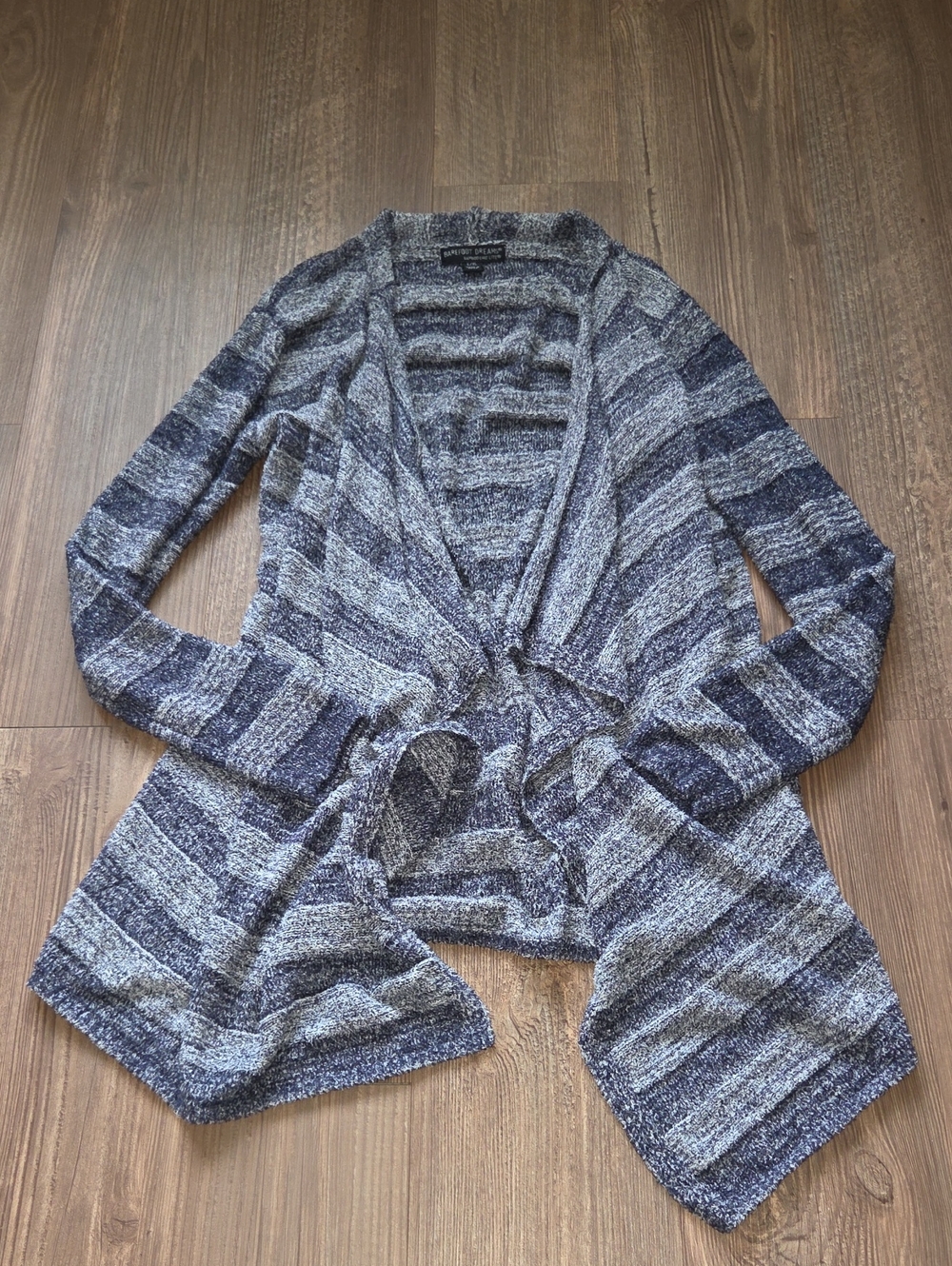 Striped Open-Front Women's Cardigan Sweater - Gray/Blue
